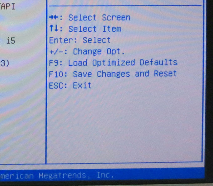 BIOSの設定画面の操作方法